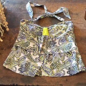 0217 Alex Marie Navy & Yellow Paisley Tankini Swim Top only; VGUC size 8
